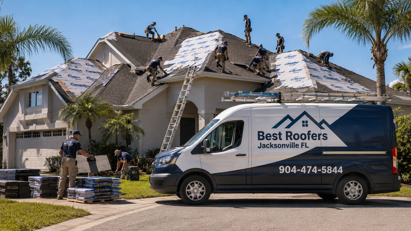 Best Roofers Jacksonville FL crew replacing the roof on a Jacksonville area home